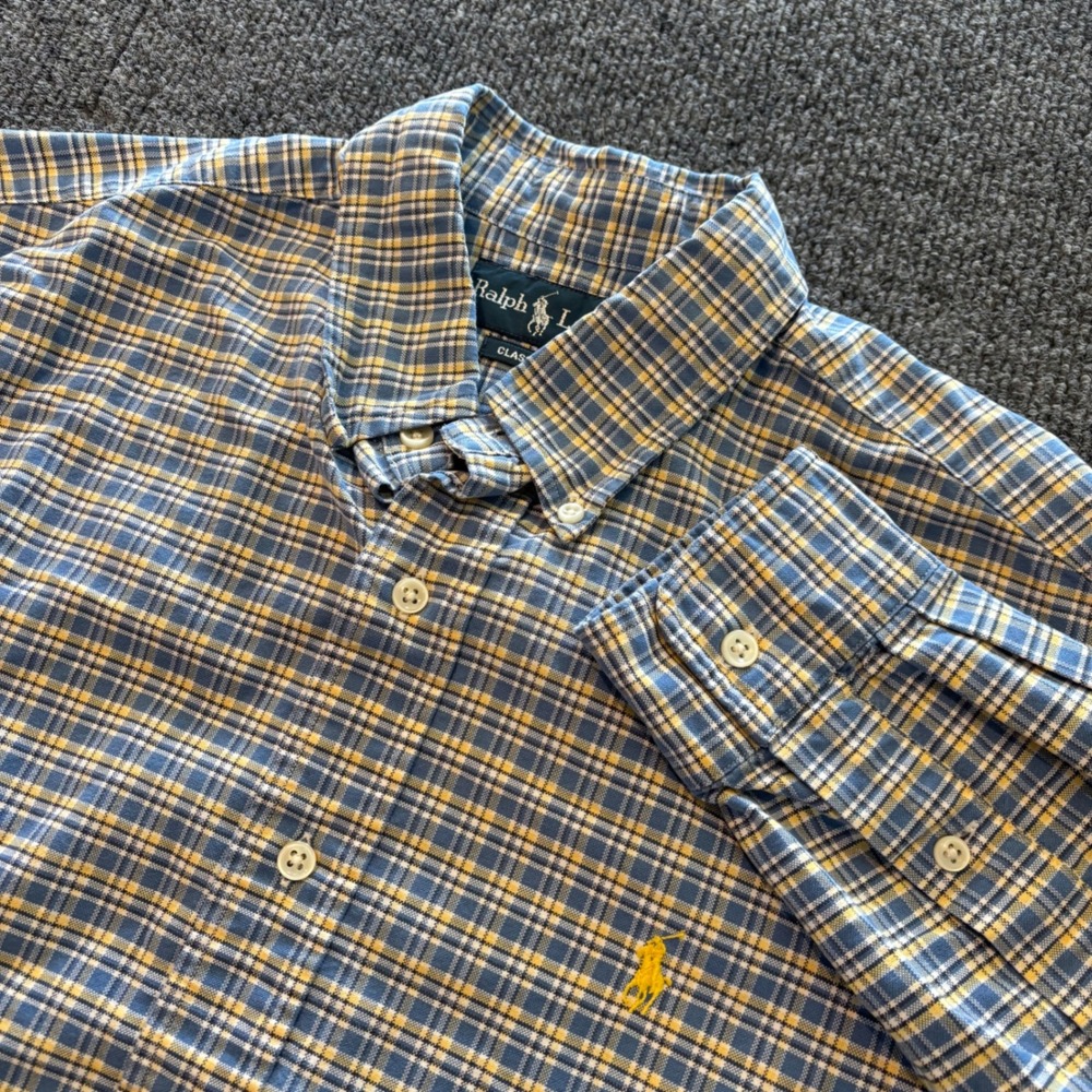 Ralph Lauren Mens Classic Fit Plaid Button Down Shirt Blue Yellow Size M